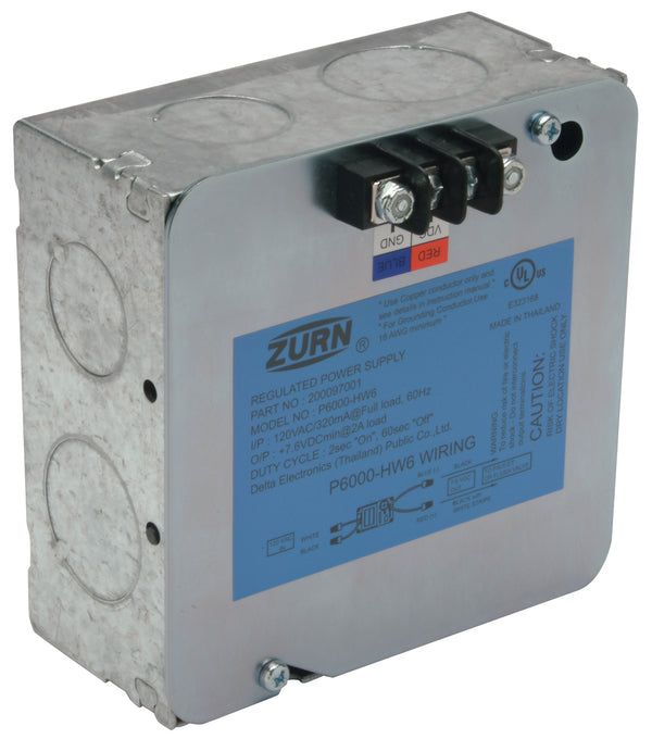 Zurn 7.6VDC Hardwired Power Converter for 6VDC Flush Valves and Faucets P6000-HW6