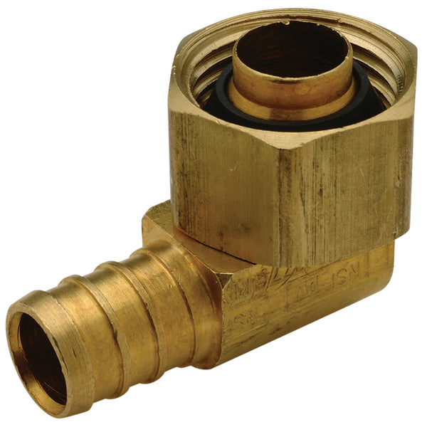 Zurn Crimp XL Brass Swivel Elbow â 1/2" Barb x 1/2" FPT Brass Swivel Nut QQE33BSGX