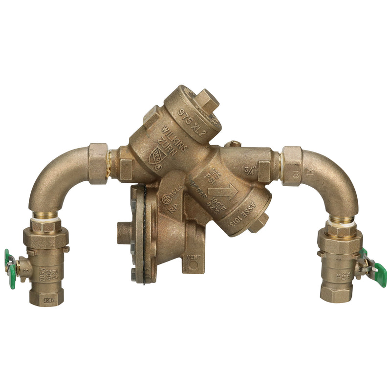 Zurn 3/4" 975XL2 Reduced Pressure Principle Backflow Preventer with street elbows and union ball Valves 34-975XL2SEU