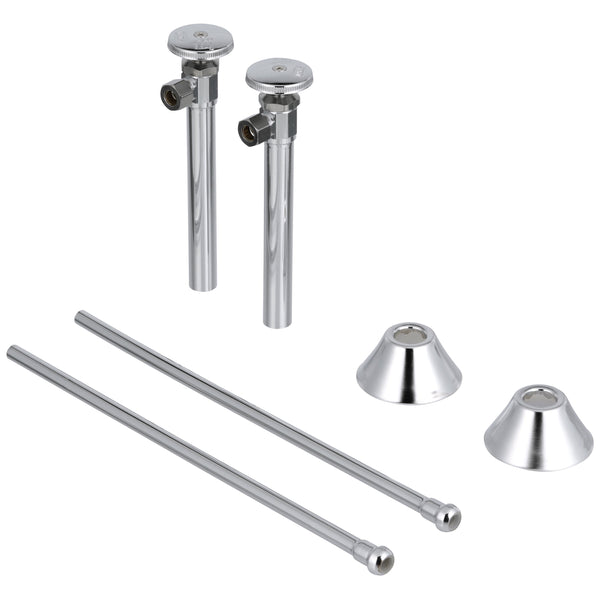 Zurn Two Angle Stops, Round Handles, 5" Ext Tubes, 12 Flex Risers, Deep Bell Steel Flanges, 1/2" Cop/ Sweat, 3/8" OD Z8808-XL-LR-PC