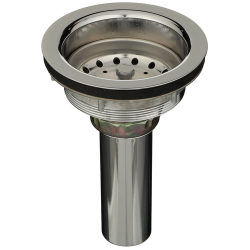 Zurn 4-Prong Basket Strainer with Neoprene Stop/, "It Can't Skip" Locknut, 4" Tailpiece, Chrome-Plated Brass/Stainless ZTT461W-PC