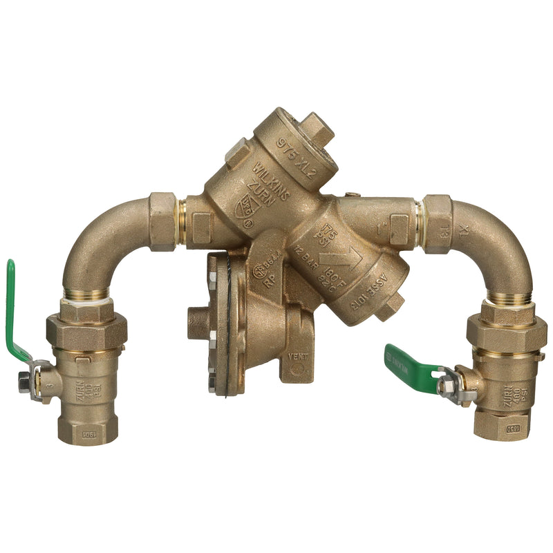 Zurn 1" 975XL2 Reduced Pressure Principle Backflow Preventer with street elbows and union ball Valves 1-975XL2SEU