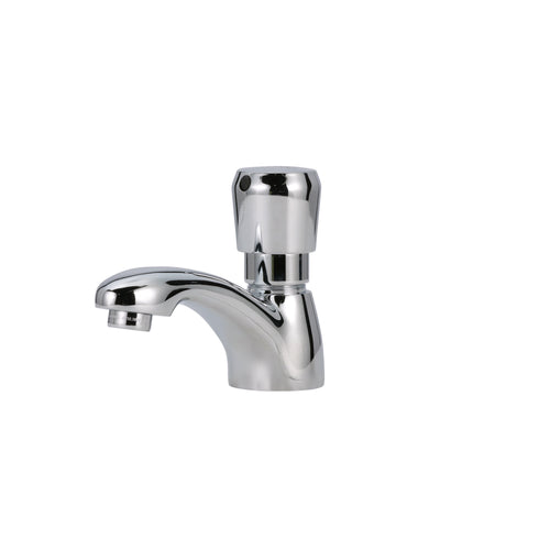 Zurn AquaSpec Single-Hole Metering Faucet, Deck Mount with 1.0 GPM Spray Outlet, 4" Cover Plate, Push-Button Handle -Chrome Z86100-XL-CP4