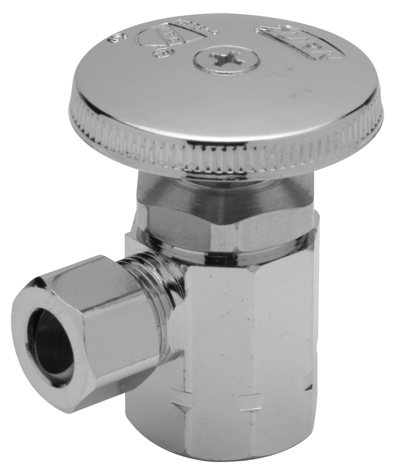 Zurn Standard Angle Stop Valve with Compression-to-Compression Fitting, Round Wheel Handle, 1/2" IPS, 3/8" OD, Lead-Free Z8802-XL-PC