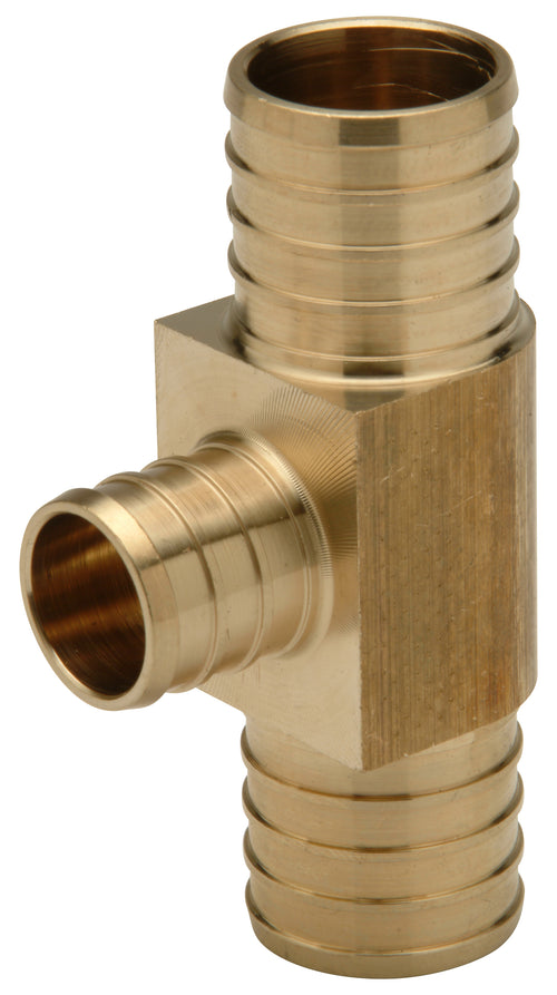 Zurn Crimp XL Brass Tee â Small Diameter, 1-Inch Barb x 1-Inch Barb x 3/4-Inch Barb QQT554GX