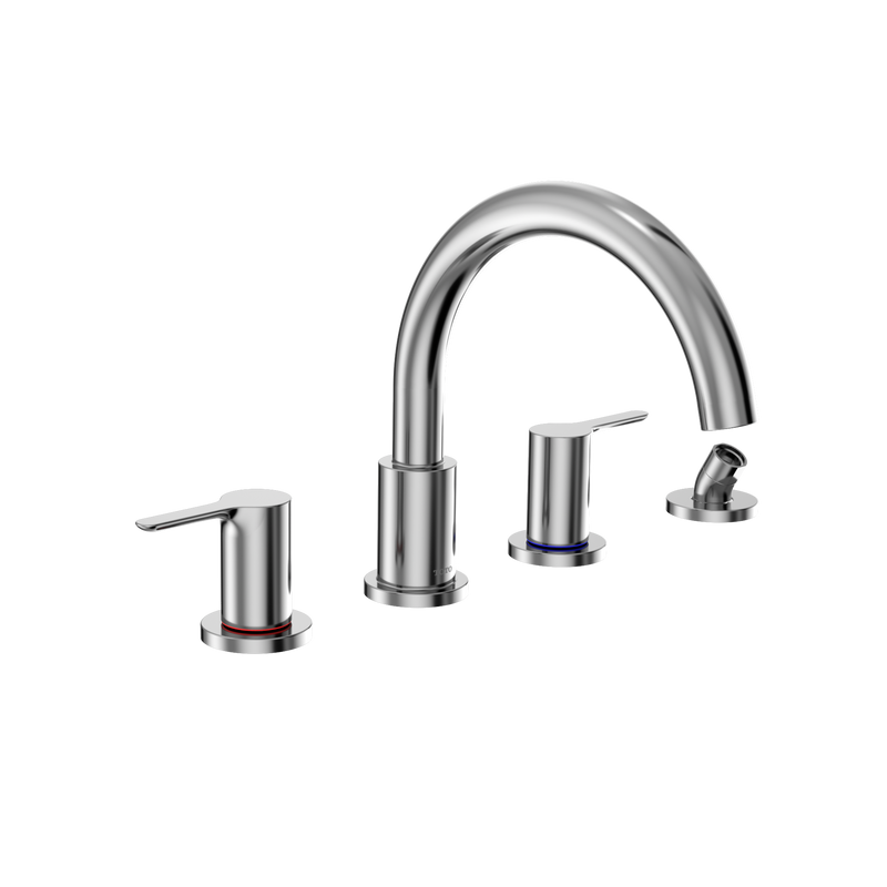 TOTO LB Two-Handle Deck-Mount Roman Tub Filler Trim with Handshower, Polished Chrome TBS01202U