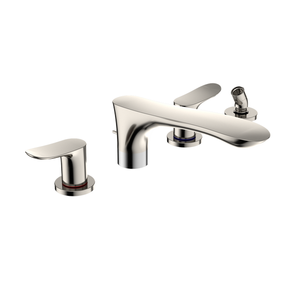 TOTO GO Two-Handle Deck-Mount Roman Tub Filler Trim with Handshower, Polished Nickel TBG01202U#PN