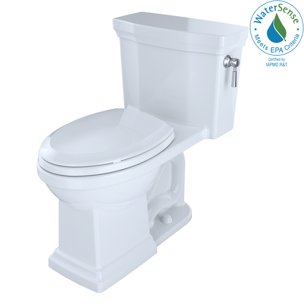 TOTO Promenade II One-Piece Elongated 1.28 GPF Universal Height Toilet with CeFiONtect and Right-Hand Trip Lever, Cotton White MS814224CEFRG#01