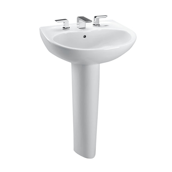 TOTO Supreme Oval Basin Pedestal Bathroom Sink with CeFiONtect for 8 Inch Center Faucets, Cotton White LPT241.8G#01