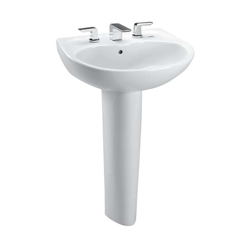 TOTO Supreme Oval Basin Pedestal Bathroom Sink with CeFiONtect for 8 Inch Center Faucets, Cotton White LPT241.8G