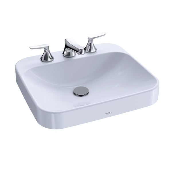 TOTO Arvina Rectangular 20" Vessel Bathroom Sink with CeFiONtect for 4 Inch Center Faucets, Cotton White LT415G.4#01