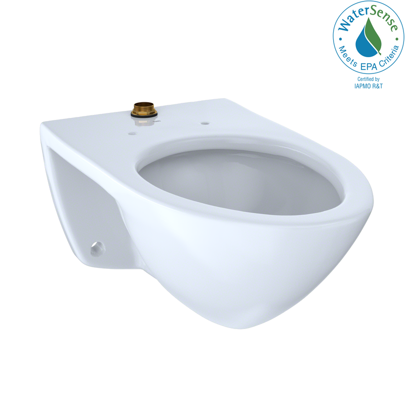 TOTO Elongated Wall-Mounted Flushometer Toilet Bowl with Top Spud, Cotton White CT708U