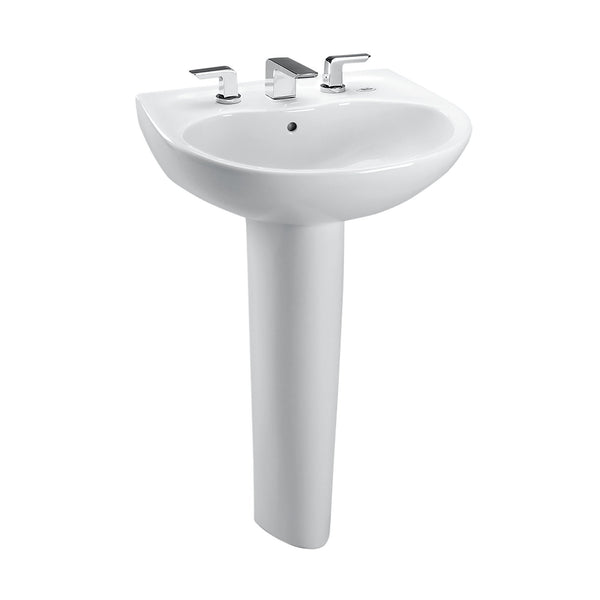 TOTO Prominence Oval Basin Pedestal Bathroom Sink with CeFiONtect for 4 inch Center Faucets, Cotton White LPT242.4G#01