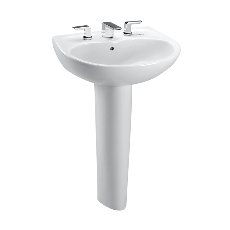 TOTO Prominence Oval Basin Pedestal Bathroom Sink with CeFiONtect for 4 inch Center Faucets, Cotton White LPT242.4G