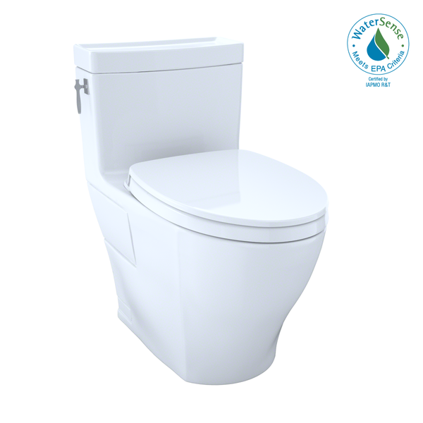 TOTO Aimes WASHLET One-Piece Elongated 1.28 GPF Universal Height Skirted Toilet with CEFIONTECT, Cotton White MS626124CEFG#01
