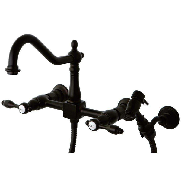 Kingston KS1245TALBS 8" Centerset Wall Mount Kitchen Faucet