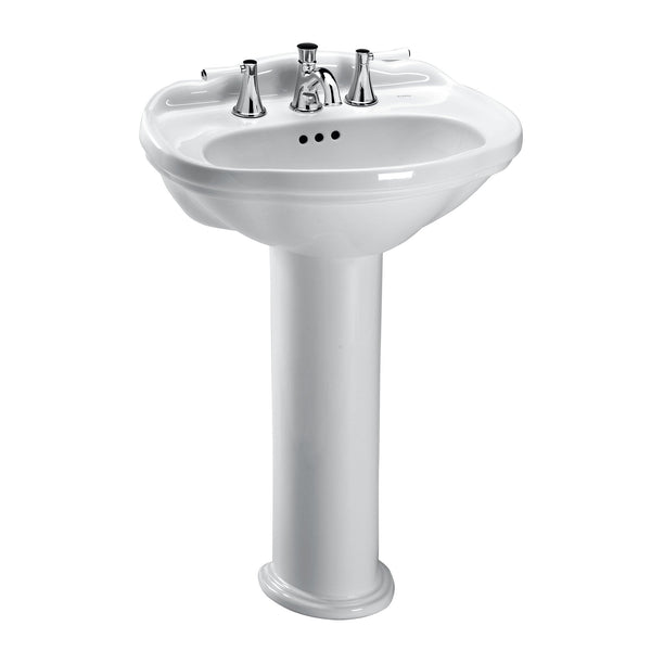 TOTO Whitney Oval Pedestal Bathroom Sink for 8 Inch Center Faucets, Cotton White LPT754.8#01