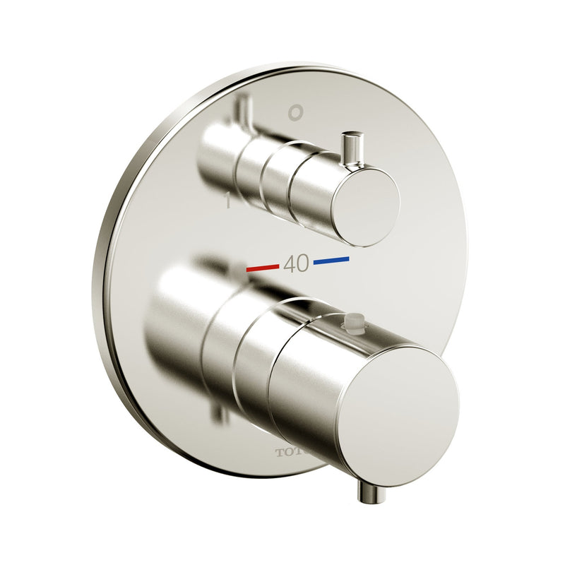 TOTO Round Thermostatic Mixing Valve with Two-Way Diverter Shower Trim, Brushed Nickel TBV01408U