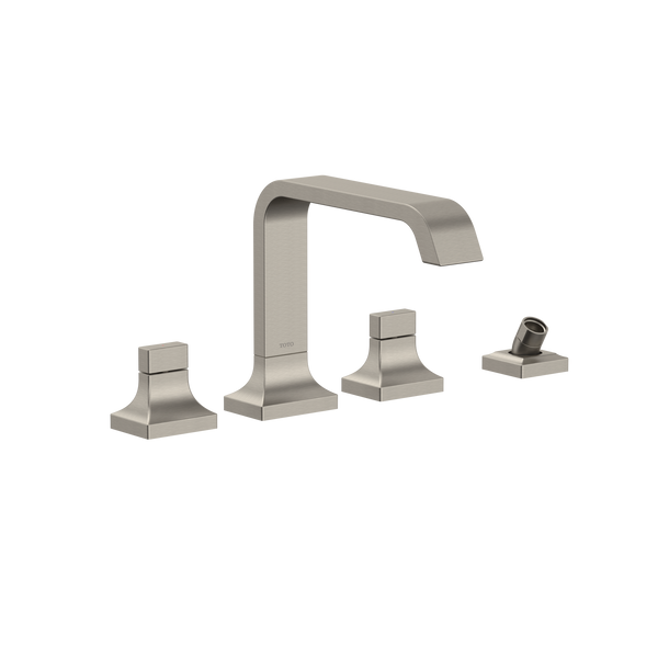 TOTO GC Two-Handle Deck-Mount Roman Tub Filler Trim with Handshower, Brushed Nickel TBG08202U#BN