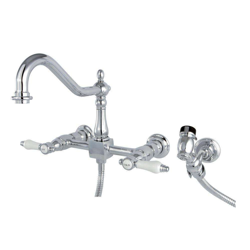 Kingston KS1241BPLBS 8" Centerset Wall Mount Kitchen Faucet