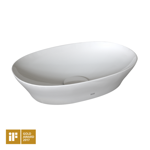 TOTO Kiwami Oval 16 Inch Vessel Bathroom Sink with CEFIONTECT, Cotton White LT473G#01