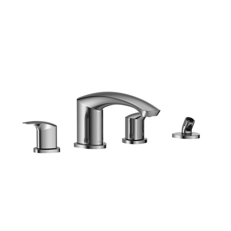 TOTO GM Two-Handle Deck-Mount Roman Tub Filler Trim with Handshower, Polished Chrome TBG09202U