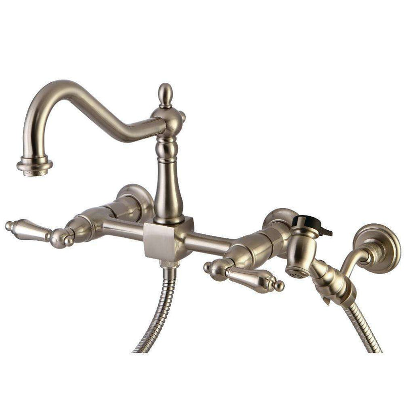 Kingston KS1248ALBS Heritage 8 in. Wall Mount Kitchen Faucet