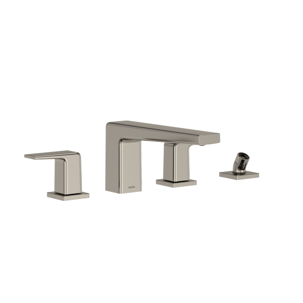 TOTO GB Two-Handle Deck-Mount Roman Tub Filler Trim with Handshower, Polished Nickel TBG10202U#PN