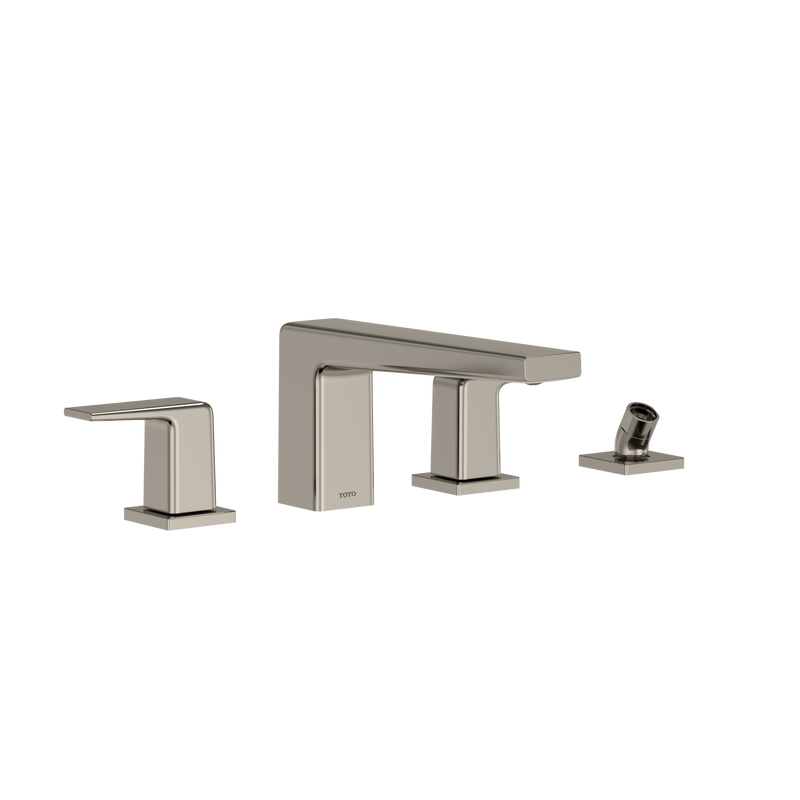 TOTO GB Two-Handle Deck-Mount Roman Tub Filler Trim with Handshower, Polished Nickel TBG10202U