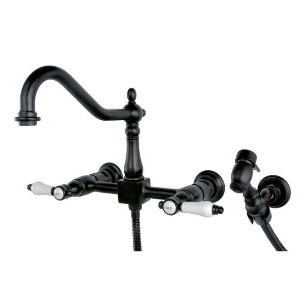 Kingston KS1245BPLBS 8" Centerset Wall Mount Kitchen Faucet