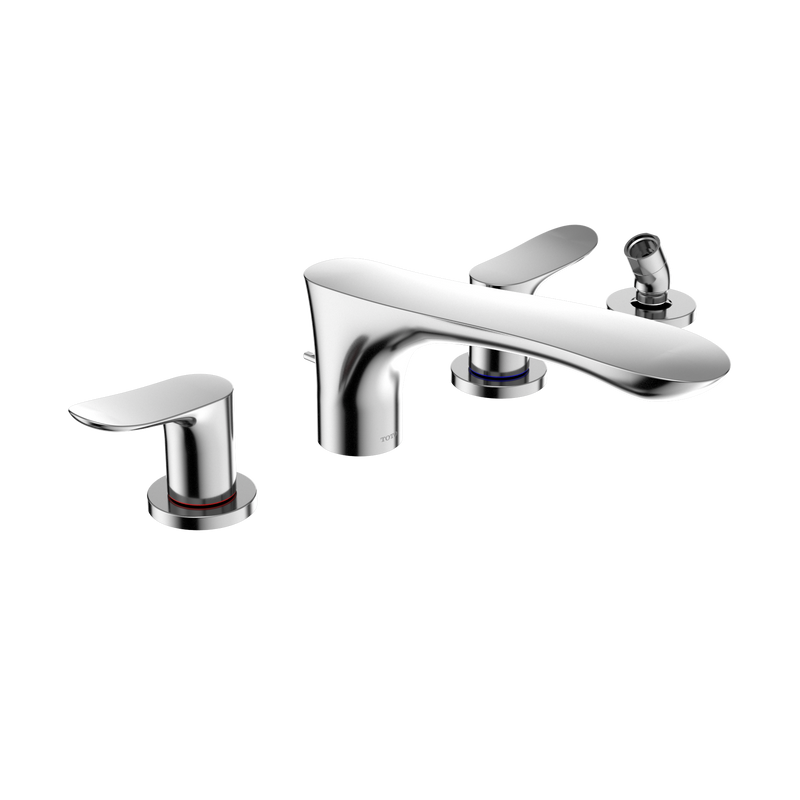 TOTO GO Two-Handle Deck-Mount Roman Tub Filler Trim with Handshower, Polished Chrome TBG01202U