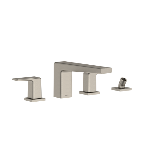 TOTO GB Two-Handle Deck-Mount Roman Tub Filler Trim with Handshower, Brushed Nickel TBG10202U#BN