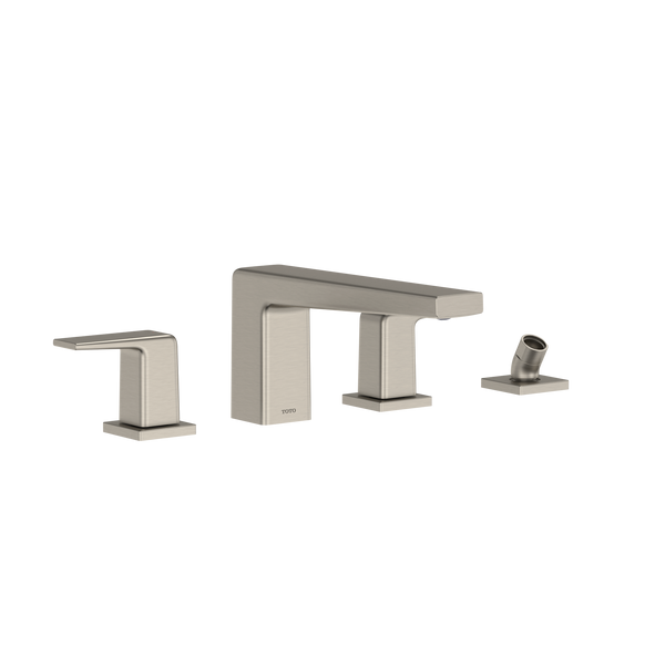 TOTO GB Two-Handle Deck-Mount Roman Tub Filler Trim with Handshower, Brushed Nickel TBG10202U#BN