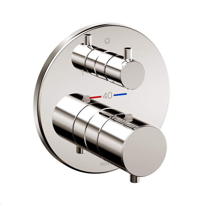 TOTO Round Thermostatic Mixing Valve with Two-Way Diverter Shower Trim, Polished Nickel TBV01408U