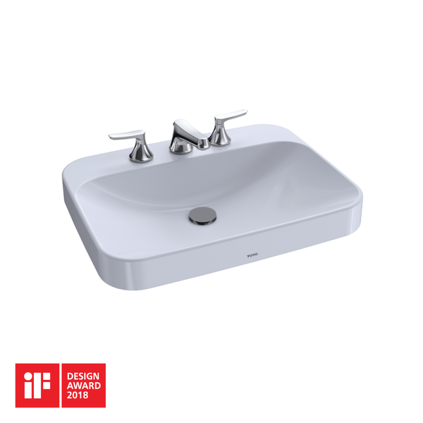 TOTO Arvina Rectangular 23" Vessel Bathroom Sink with CeFiONtect for 8 Inch Center Faucets, Cotton White LT416G.8#01
