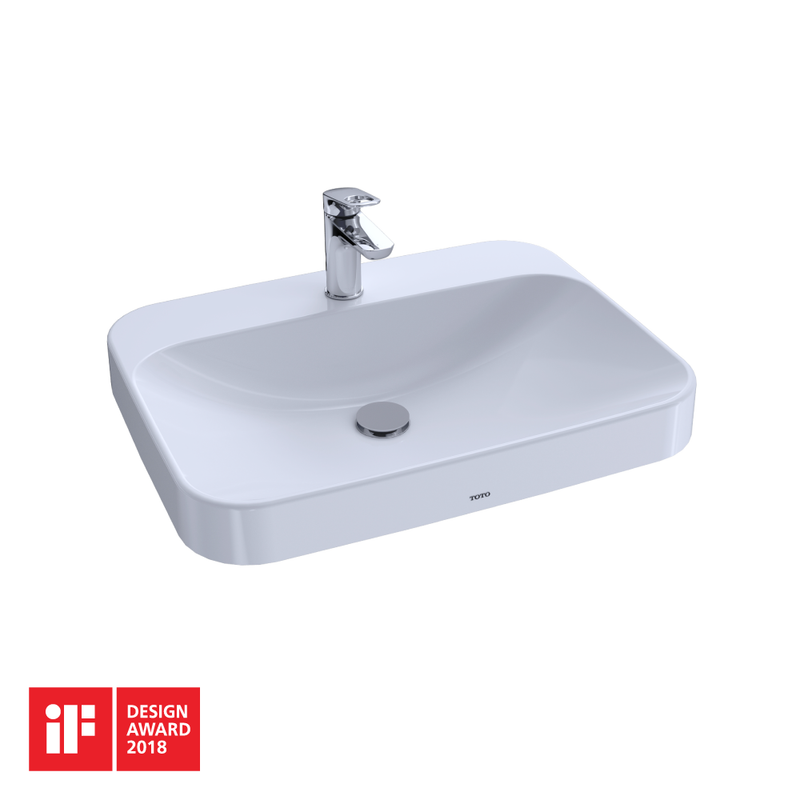 TOTO Arvina Rectangular 23" Vessel Bathroom Sink with CeFiONtect for Single Hole Faucets, Cotton White LT416G