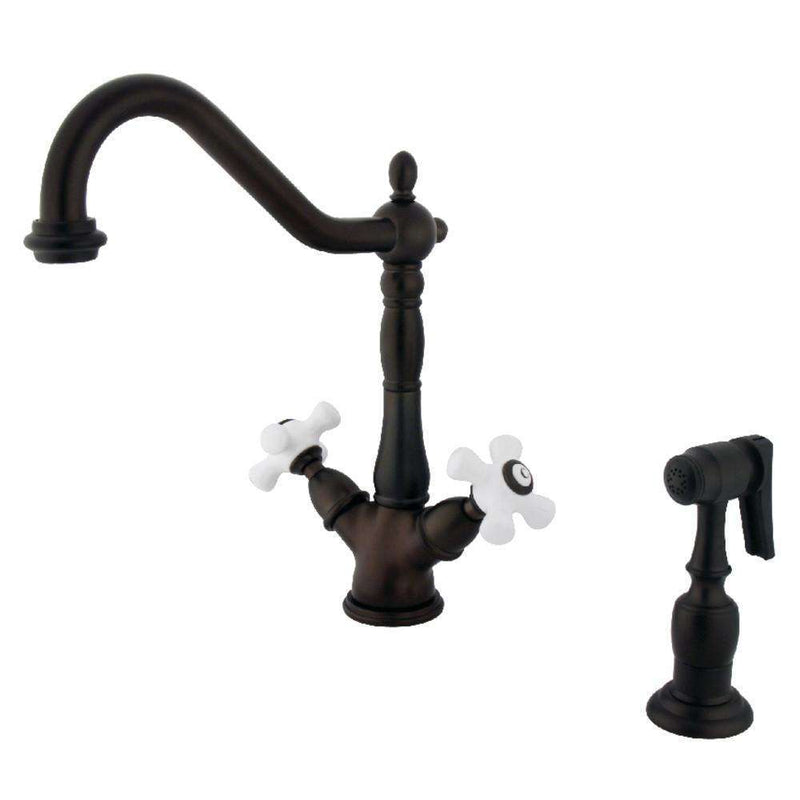 Kingston KS1235PXBS Heritage 2-Hnd Kitchen Faucet W/ Sp